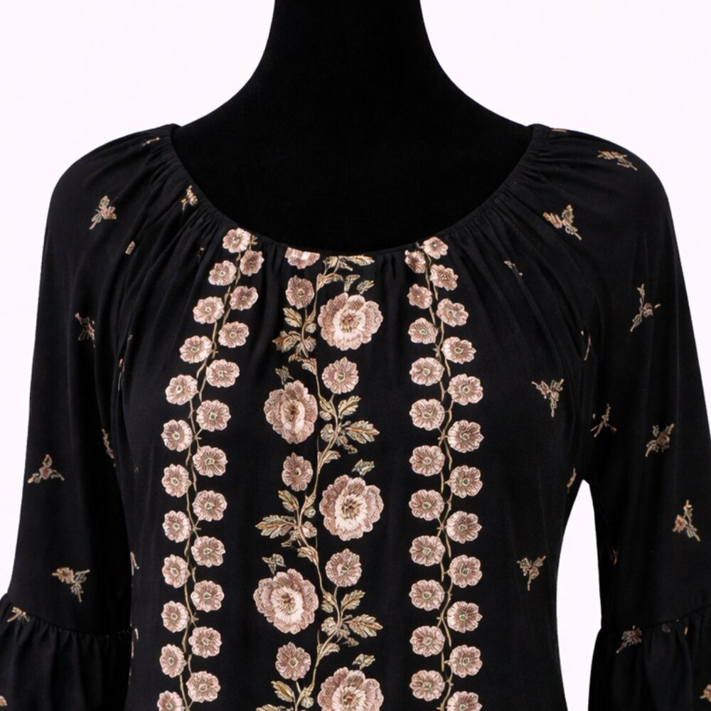 NWOT Style & Co Black Top w/ Gold Floral Detail Size M - Picture 2 of 12